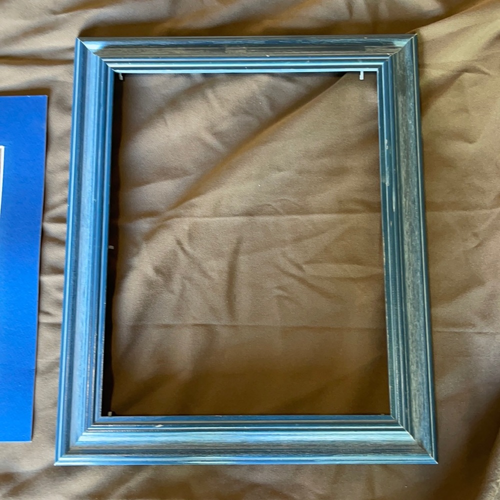 Blue Distressed Wall Art Frame with Blue Mat.